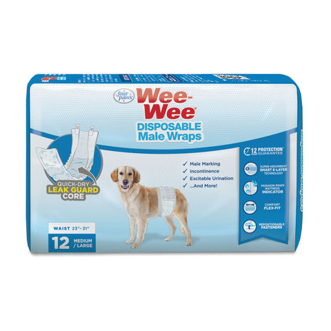 Four Paws Wee-Wee Disposable Male Dog Wraps Diapers