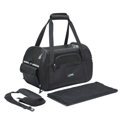 GOOPAWS Soft Sided Small Dog Carrier Comfort for Travel, Black, 19"