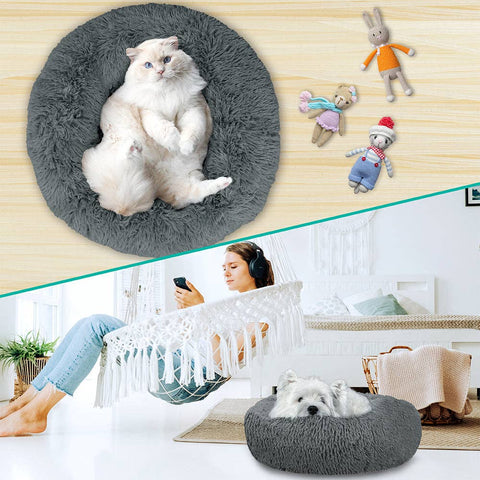 PetAmi Fluffy Calming Soft Donut Pet Bed