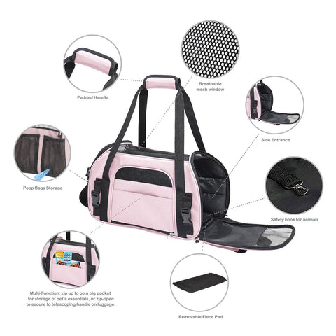 GOOPAWS Soft Sided Small Pet Carrier Comfort for Travel, Pink, 19"