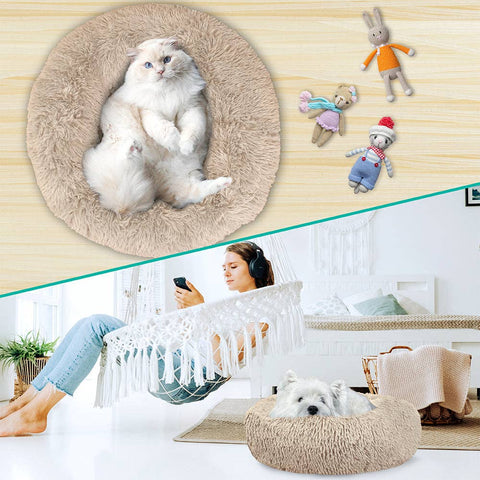 PetAmi Fluffy Calming Soft Donut Pet Bed