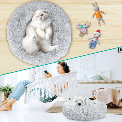 PetAmi Fluffy Calming Soft Donut Pet Bed