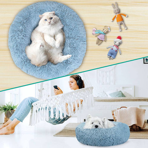 PetAmi Fluffy Calming Soft Donut Pet Bed