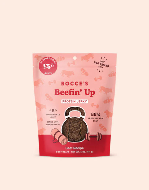 Bocce's Jerky Protein Cuts Dog Treats- Beefin' Up & Chick'n Kettlebells