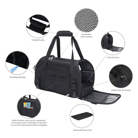 GOOPAWS Soft Sided Small Dog Carrier Comfort for Travel, Black, 19"