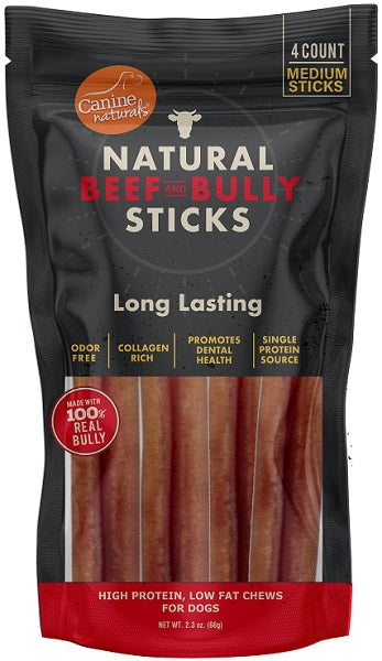 Canine Naturals 5" or 10" Beef & Bully Stick- 4 Pack