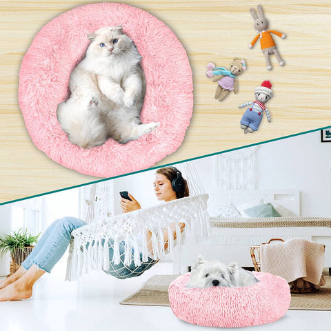 PetAmi Fluffy Calming Soft Donut Pet Bed
