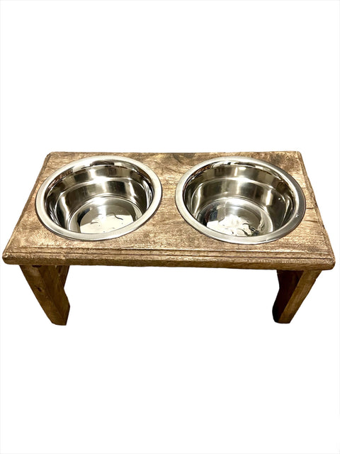 Raised Wood Dog Bowl Set